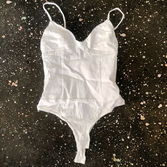 superdown Rocky Denim Bodysuit White Denim Back Zipper Revolve XS NWT $48 - Picture 6 of 7